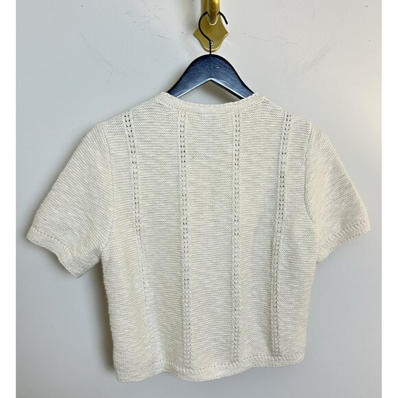 SAM EDELMAN Colleen Short-Sleeve Cardigan Sweater in White Size Small - Picture 6 of 9